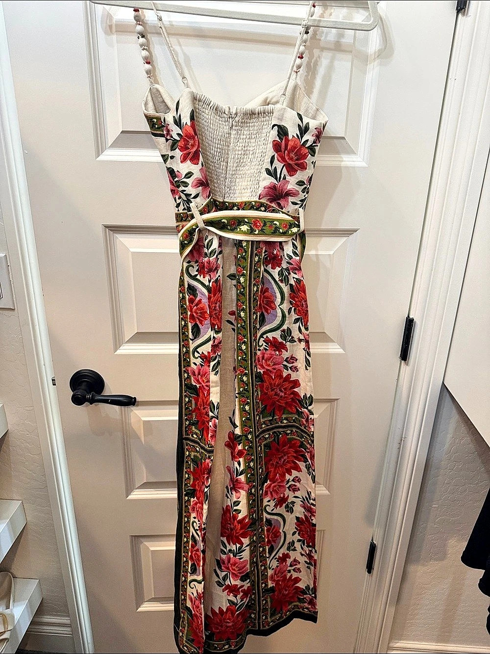 Farm Rio Off-White Calm Breeze Beaded Straps Belted Romper Floral Maxi Dress - Picture 6 of 6